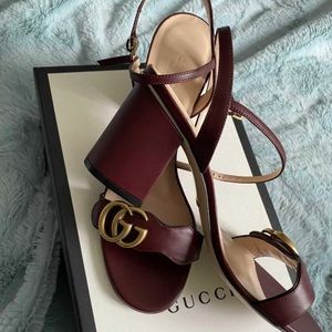 Burgundy Gucci heel sandals